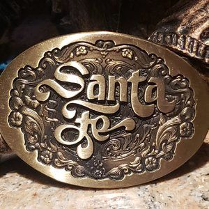 Santa Fe New Mexico Solid Bronze Belt Buckle  - Vintage 1984